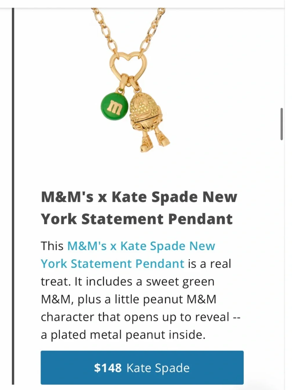 Kate Spade peanut m&m necklace